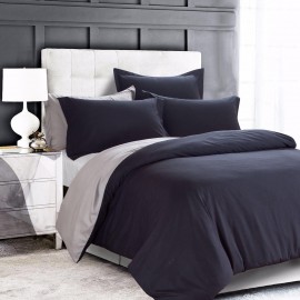 Plain-reversible-Duvet-cover-Black-grey Single 