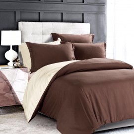 Plain reversible Duvet cover choc latte Single 
