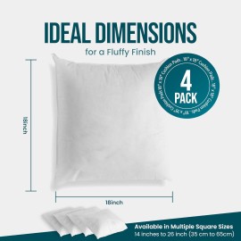 C Stores Cushion Inserts 45cm x 45cm (Pack of 4) for Indoor/Outdoor Sofas and Beds, Square Cushion Pads Fillers, Cushion Inners, Anti-Allergy Cushion Supportive Bounce Back Comfort, 18 x 18 Inch